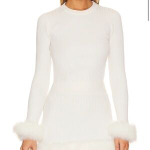 Show Me Your MuMu White Long Sleeve Top with Fur Cuffs